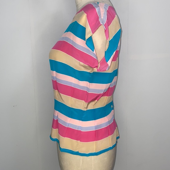 Avon Fashion Vintage stripe 100% silk pleated back button blouse size 3/4 (S/M) - Picture 3 of 11